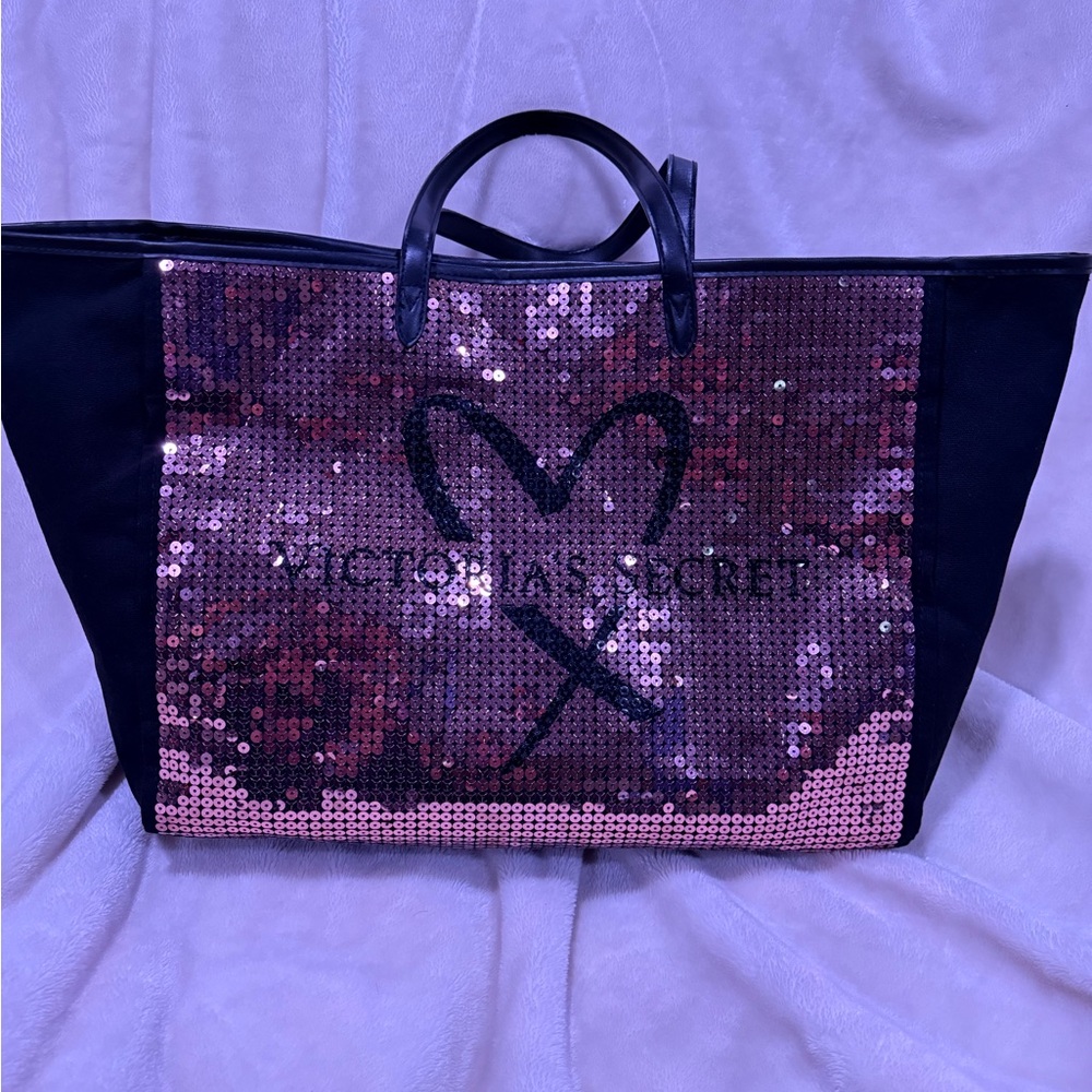 Victoria's Secret Black and Pink Sequin Large Tote - Picture 3 of 6